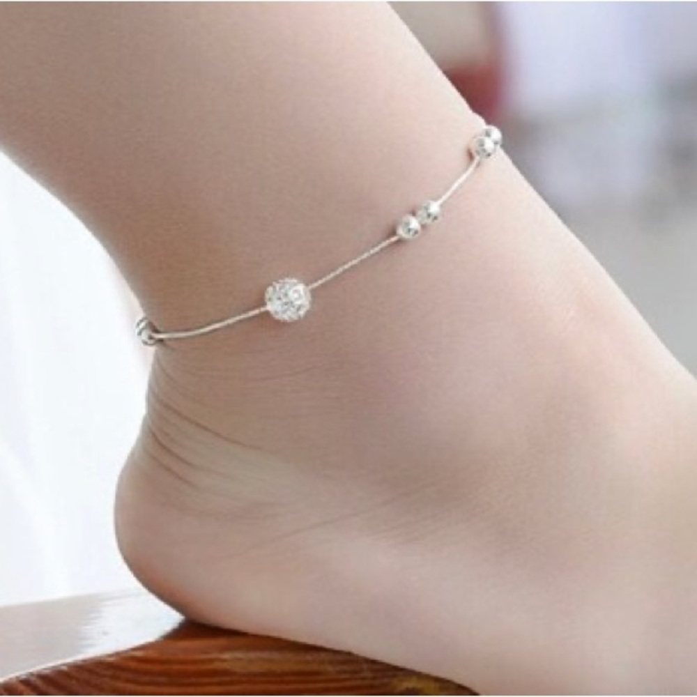 925 Sterling Silver Anklet Chain Hollow Ball Pendant Anklets Bracelet Chain
